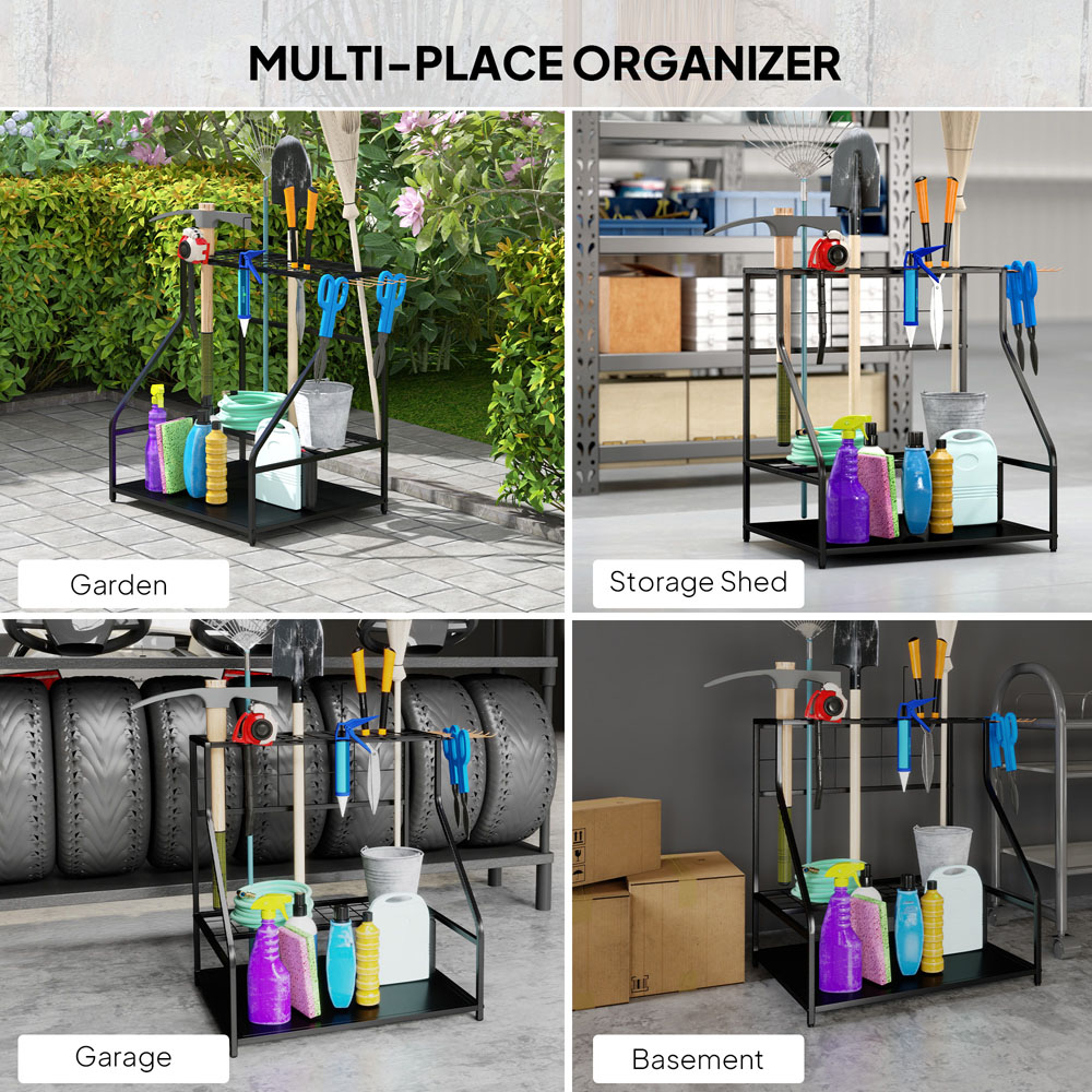 Outsunny 3 Tier Garden Tool Storage Rack with 11 Hooks Image 7