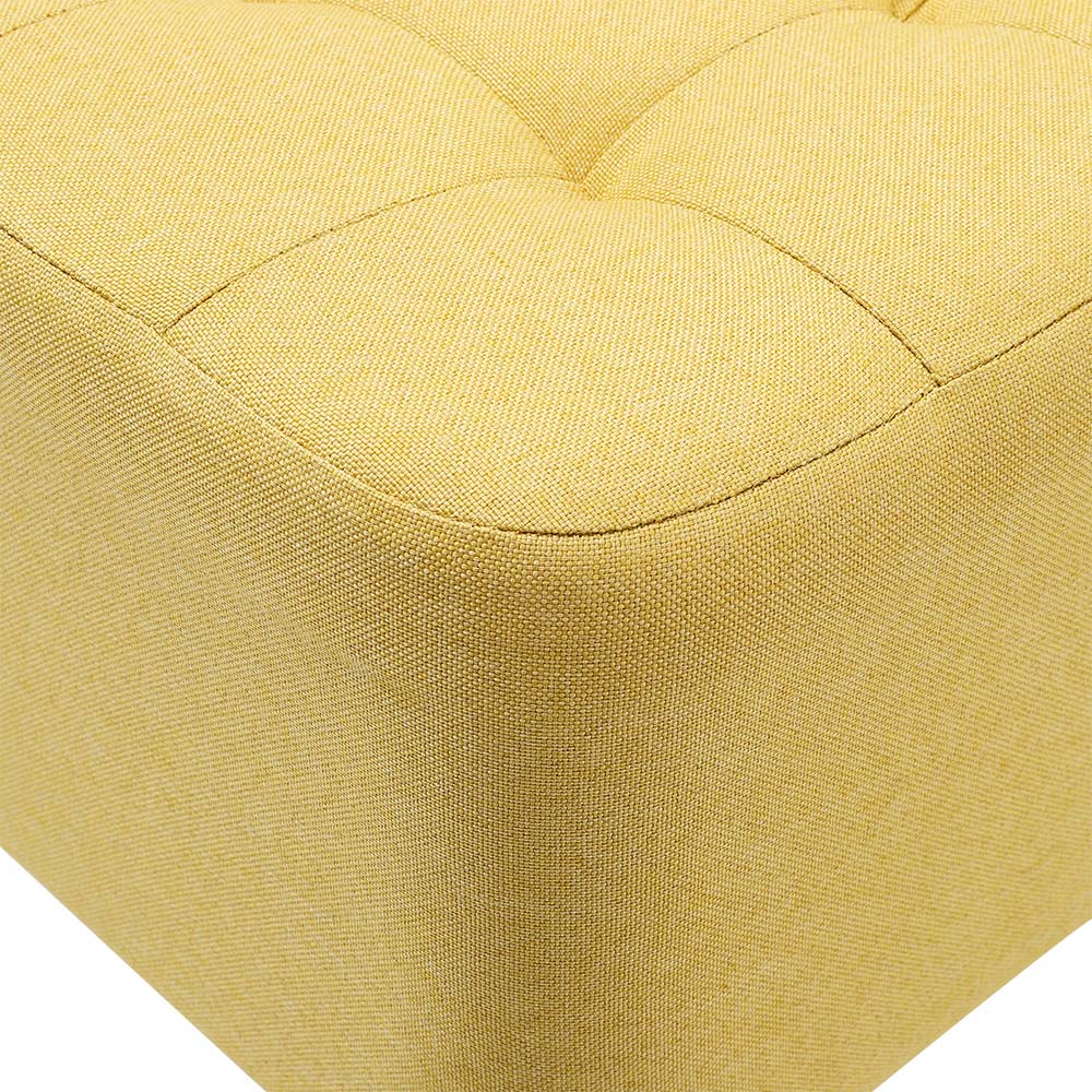 Living and Home Yellow Linen Wooden Footstool Image 5