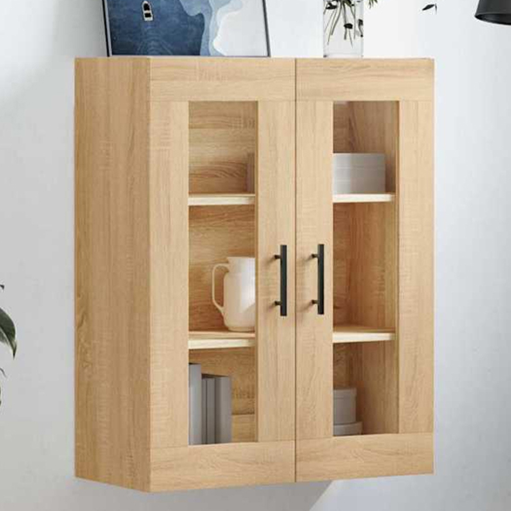 vidaXL 2 Glass Door Sonoma Oak Wall Mounted Storage Cabinet Image 1
