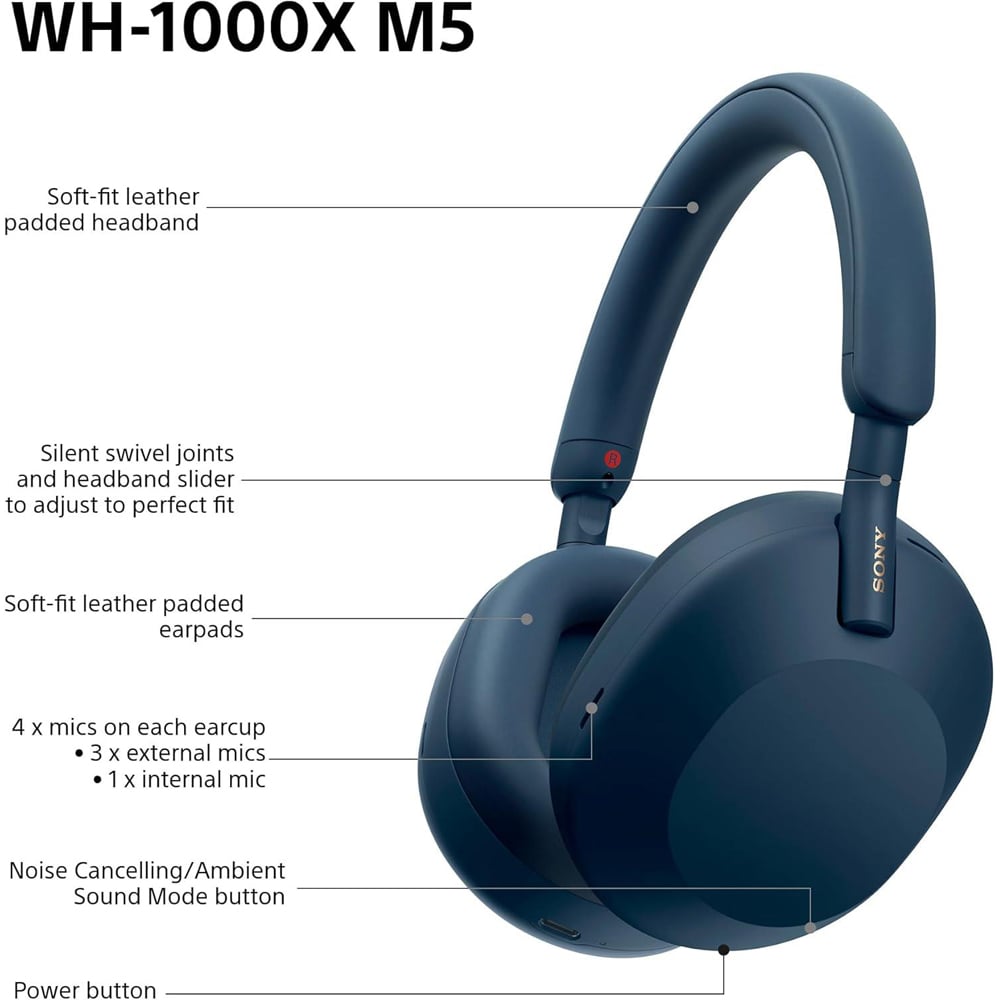 Sony WH-1000XM5 Midnight Blue Noise Cancelling Wireless Over Ear Headphones Image 5