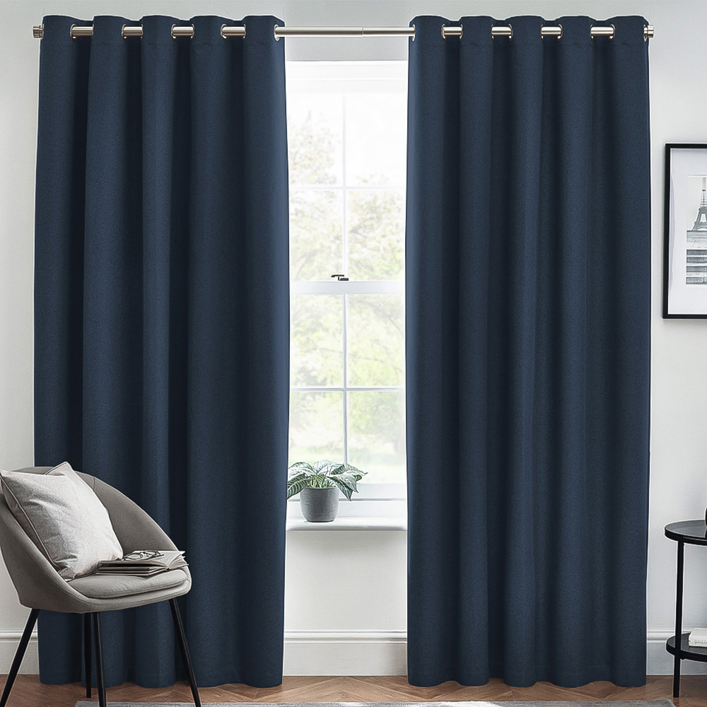 furn. Dawn Blue Textured Blackout Eyelet Curtains 229 x 229cm Image 1