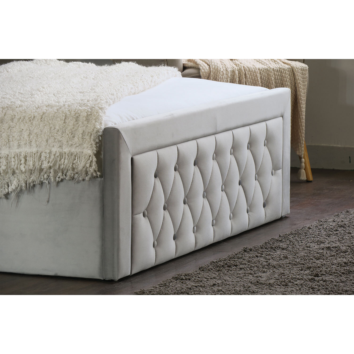 Mia Double Grey Faux Brushed Velvet Ottoman Bed Image 7