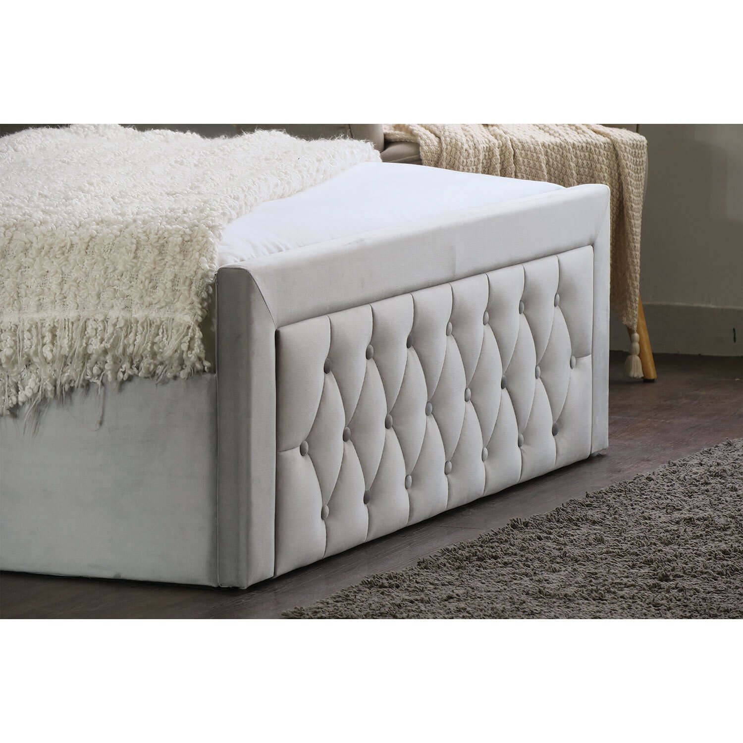 Mia King Size Grey Faux Brushed Velvet Ottoman Bed Image 8