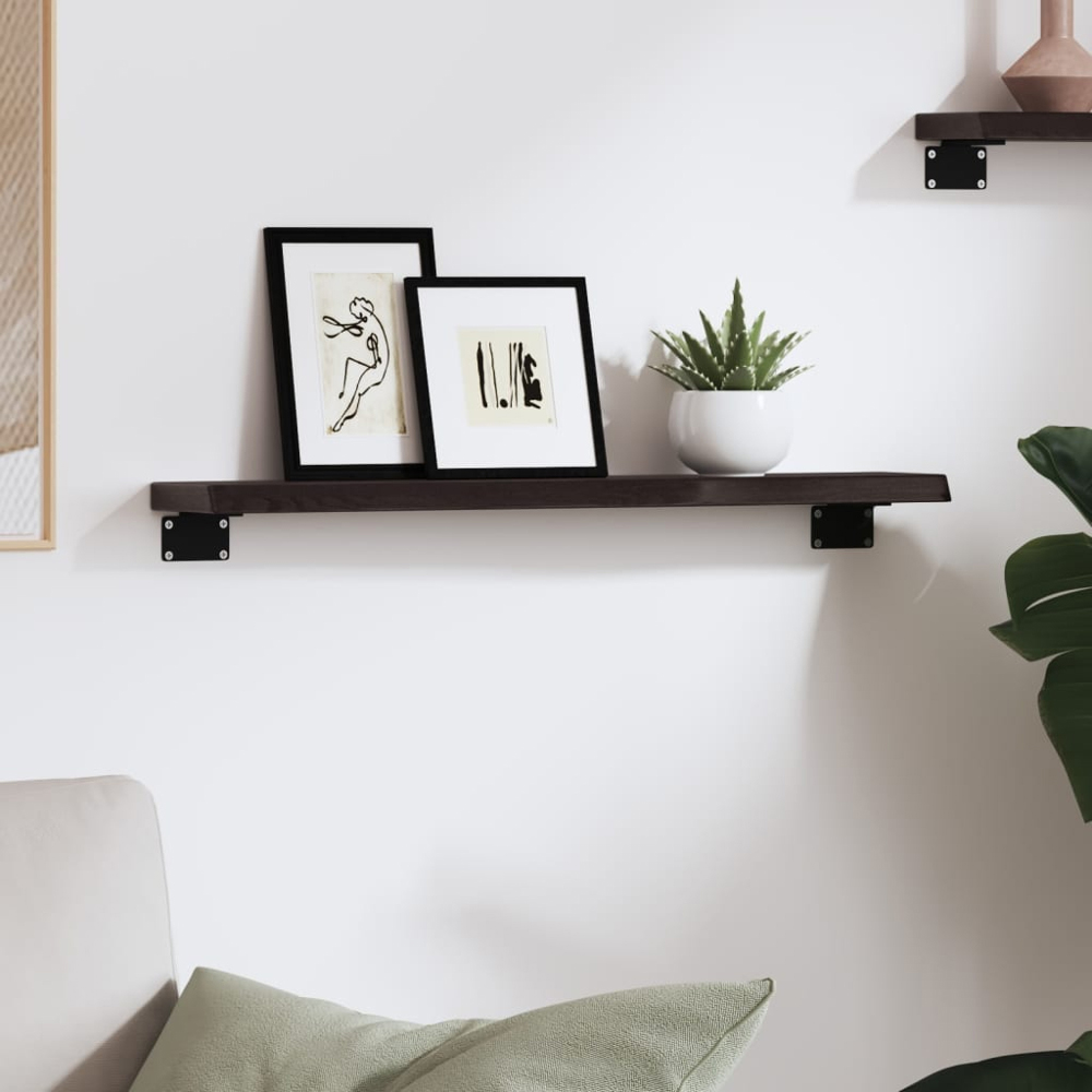 vidaXL 60 x 10 x 2cm Dark Brown Treated Solid Oak Wall Shelf Image 2