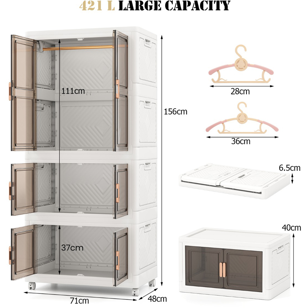 Costway 6 Door White Portable Plastic Wardrobe with Wheels Image 9