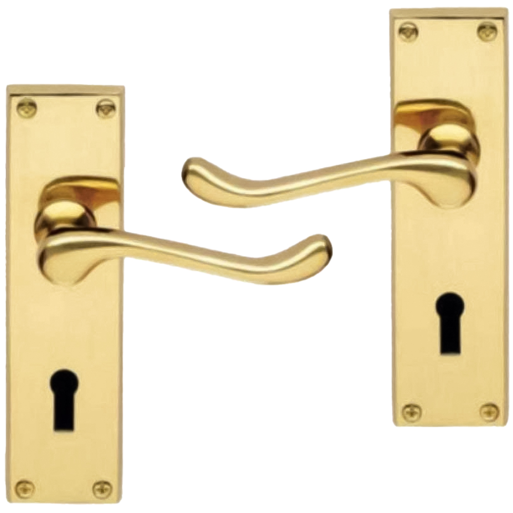 Golden Grace Victorian Scroll Lever Polished Brass Lock Handles Set Image