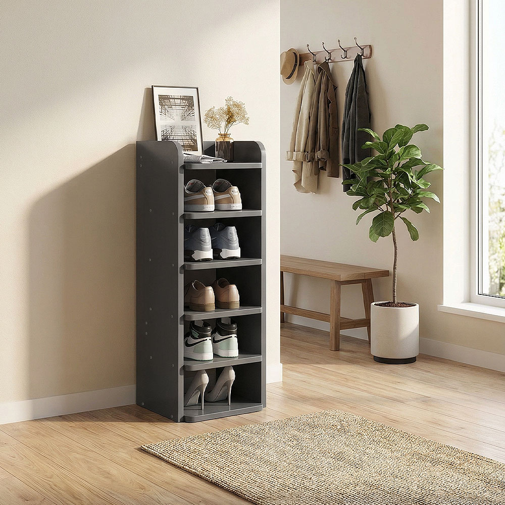 Living and Home 6 Shelf Black Shoe Rack with Raised Guardrail Image 7