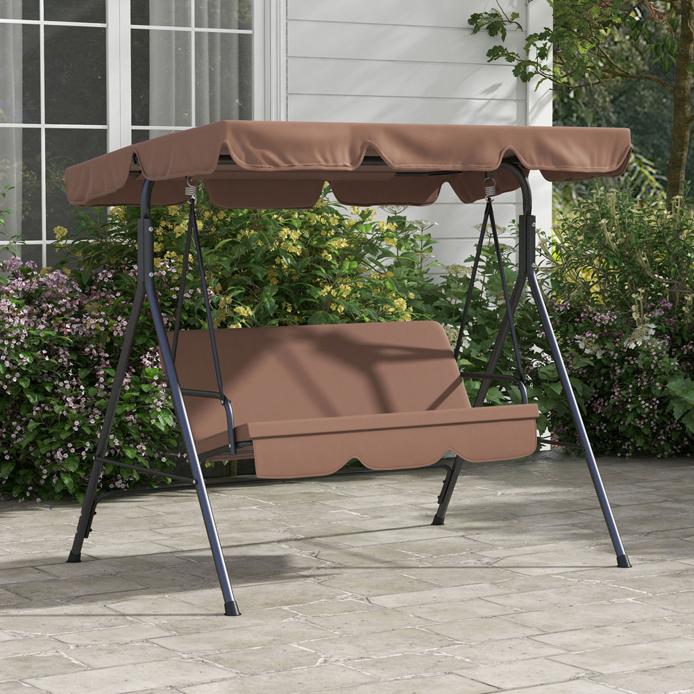 Outsunny 3 Seater Brown Swing Chair with Canopy Image 4
