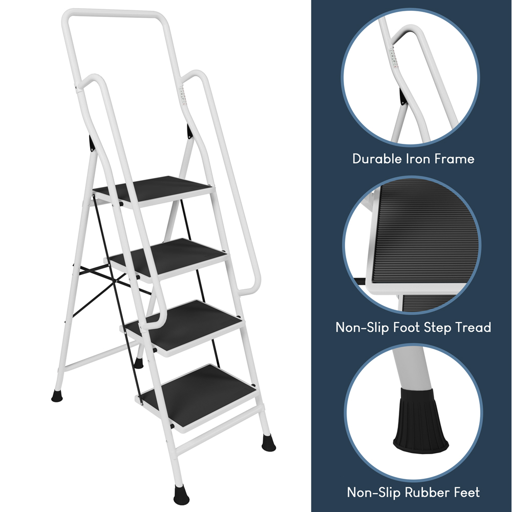 HOME VIDA White 4 Step Ladder with Handrail Image 4