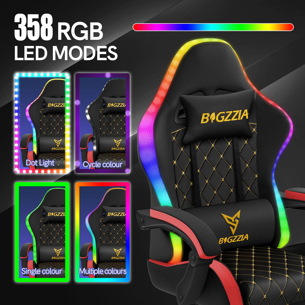 Rattrix Red Reclining RGB Gaming Chair with LED Lights and Footrest Image 6
