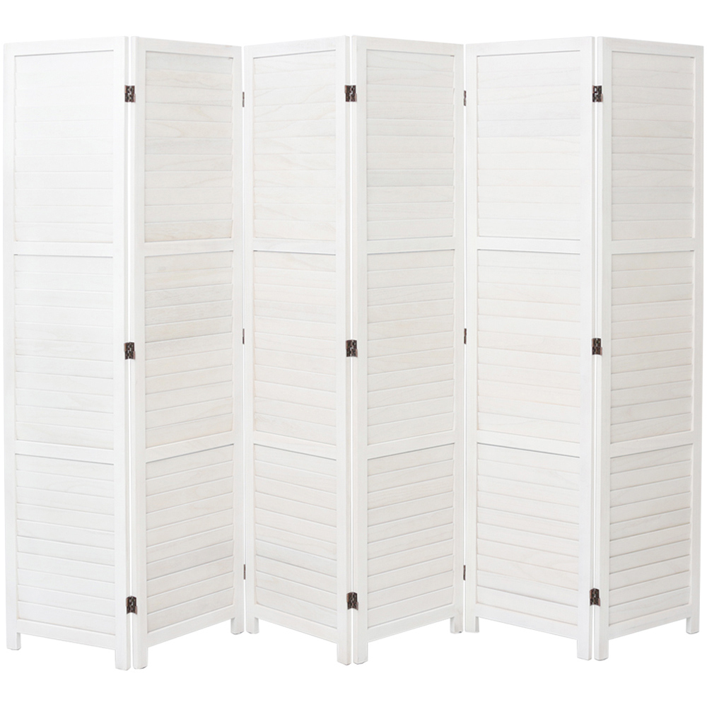 Living and Home 6 Panel White Folding Solid Wood Indoor Privacy Screen Image 1