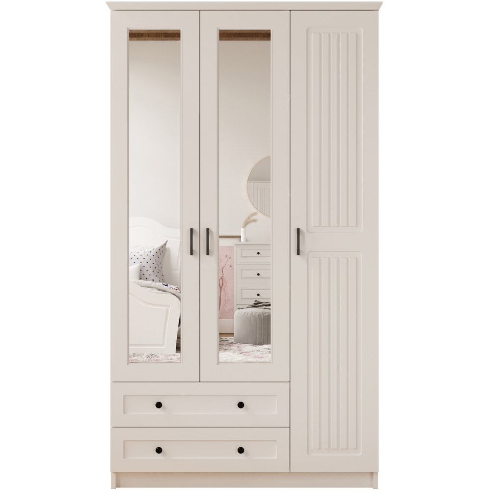 Evu JULIET 3 Door 2 Drawer White Mirror Wardrobe Image 2