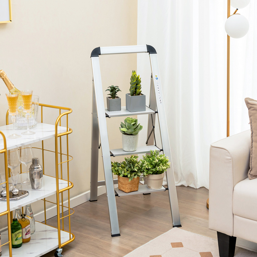 Costway 3 Step Aluminium Anti Slip Folding Ladder Image 4