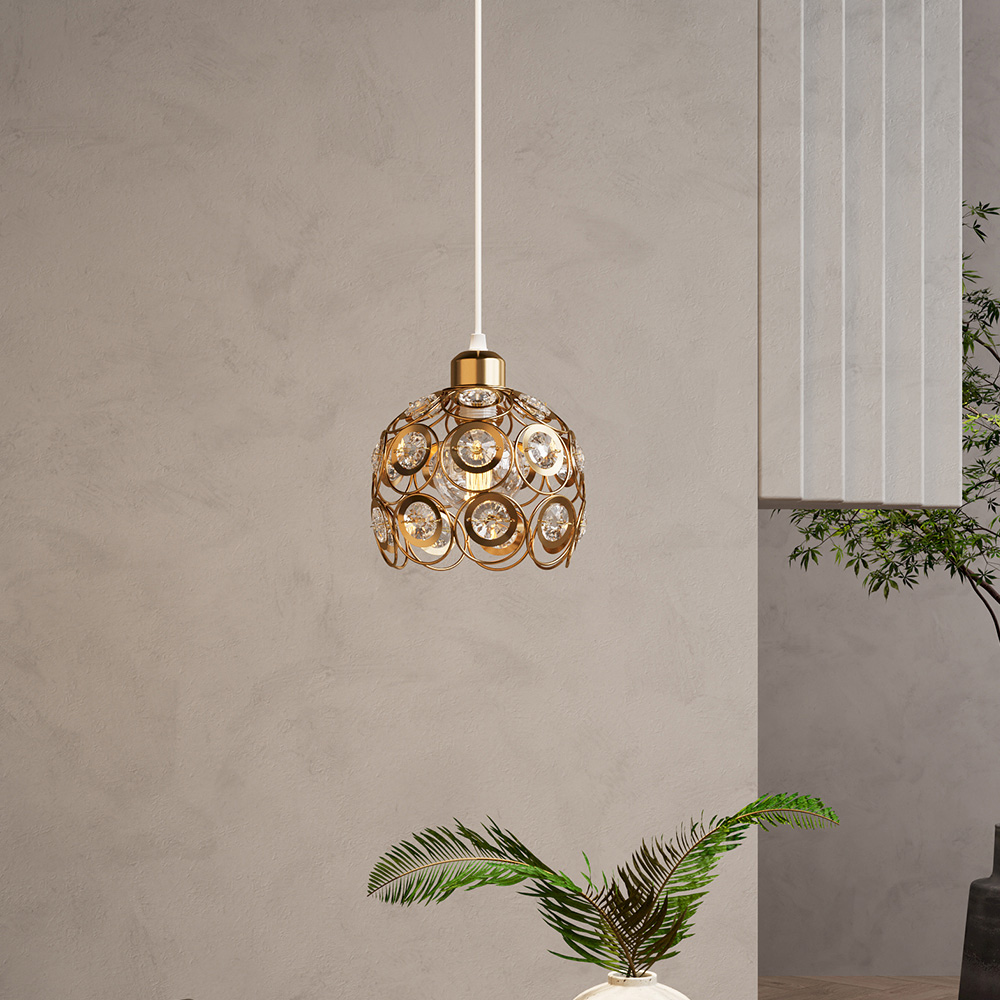 Living and Home Gold Iron Clear Glass Pieces Shade E27 Pendant Light Image 7