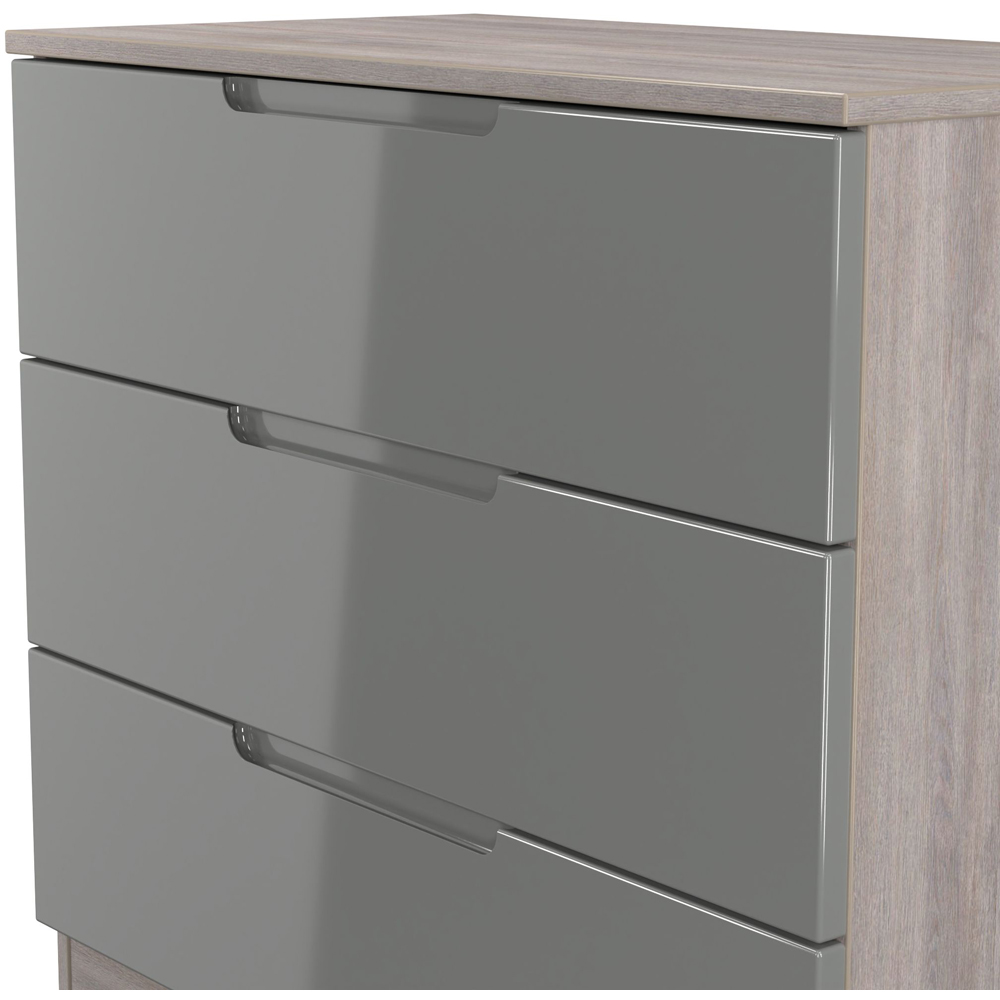 Crowndale Milan 3 Drawer Grey Gloss and Grey Oak Chest of Drawers Ready Assembled Image 5