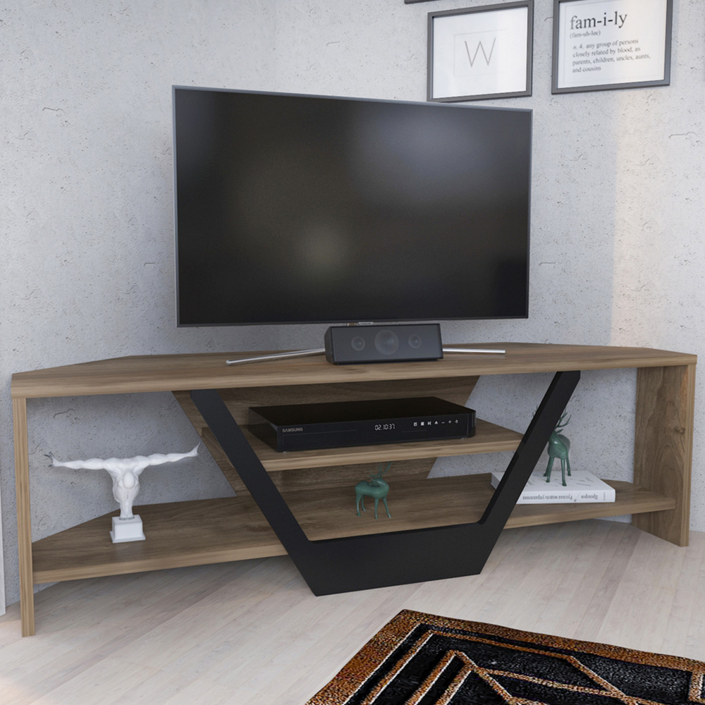 Decorotika Sares 2 Shelf Walnut and Black Modern TV Unit Image 1