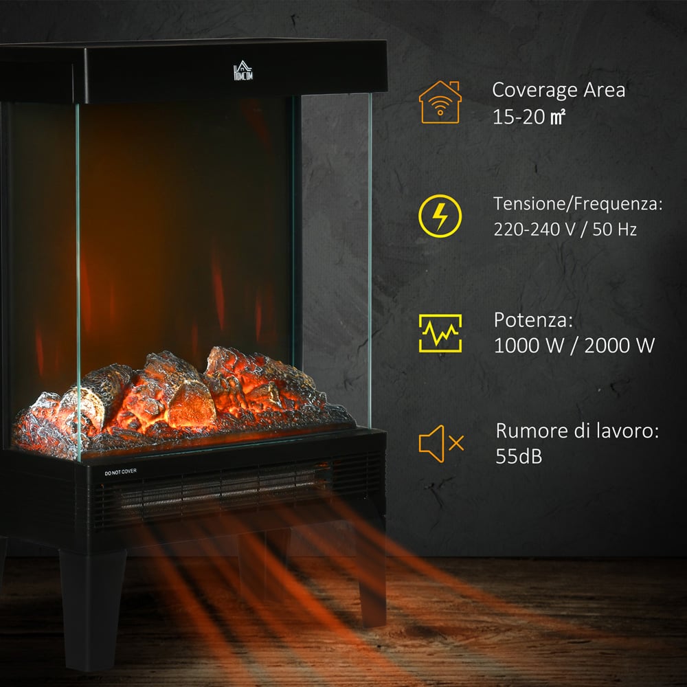 HOMCOM Black Freestanding Electric Fireplace Heater 2000W Image 6