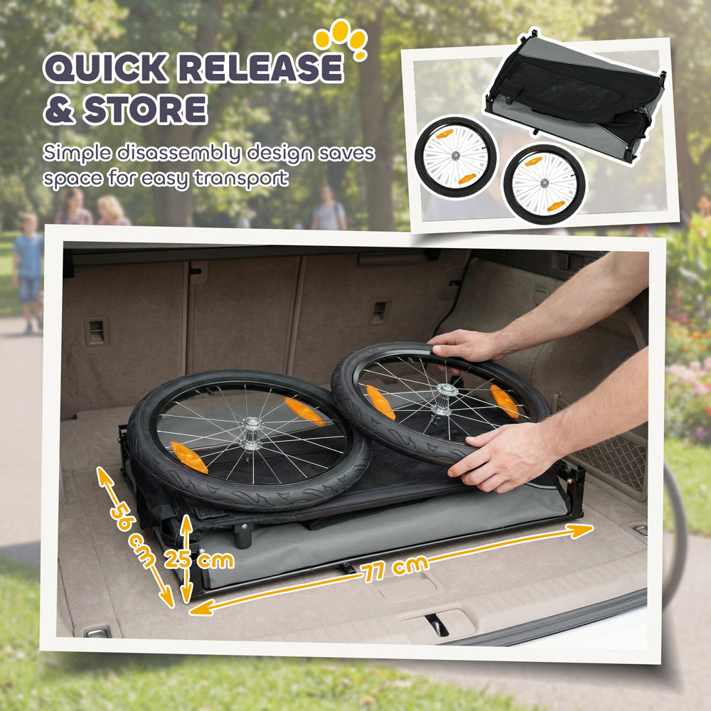 PawHut Grey Small and Medium Dog Bike Trailer with Rubber Wheels Image 4