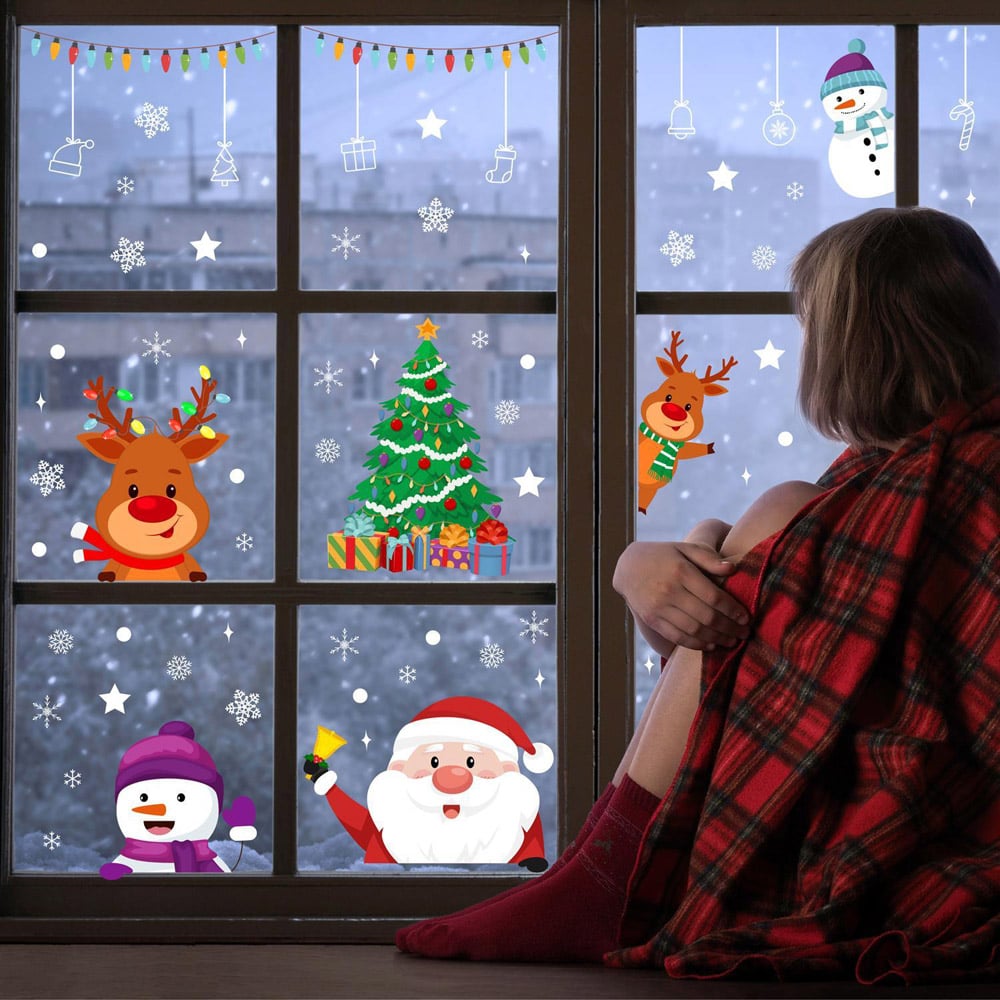 Walplus Peeking Santa and Friends Double-Sided Christmas Window Stickers 55 Piece Image 2