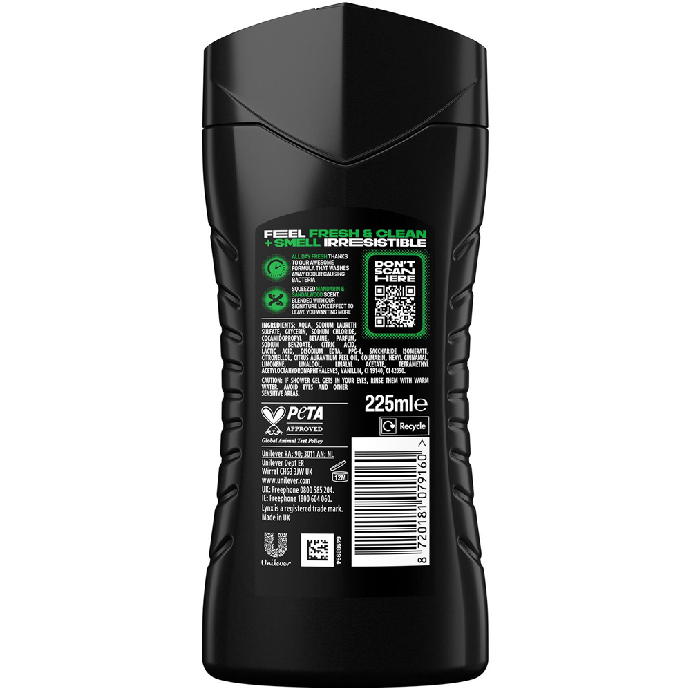 Lynx Africa Mandarin and Sandalwood 12H Refreshing Fragrance Shower Gel 225ml 3 Pack Image 3