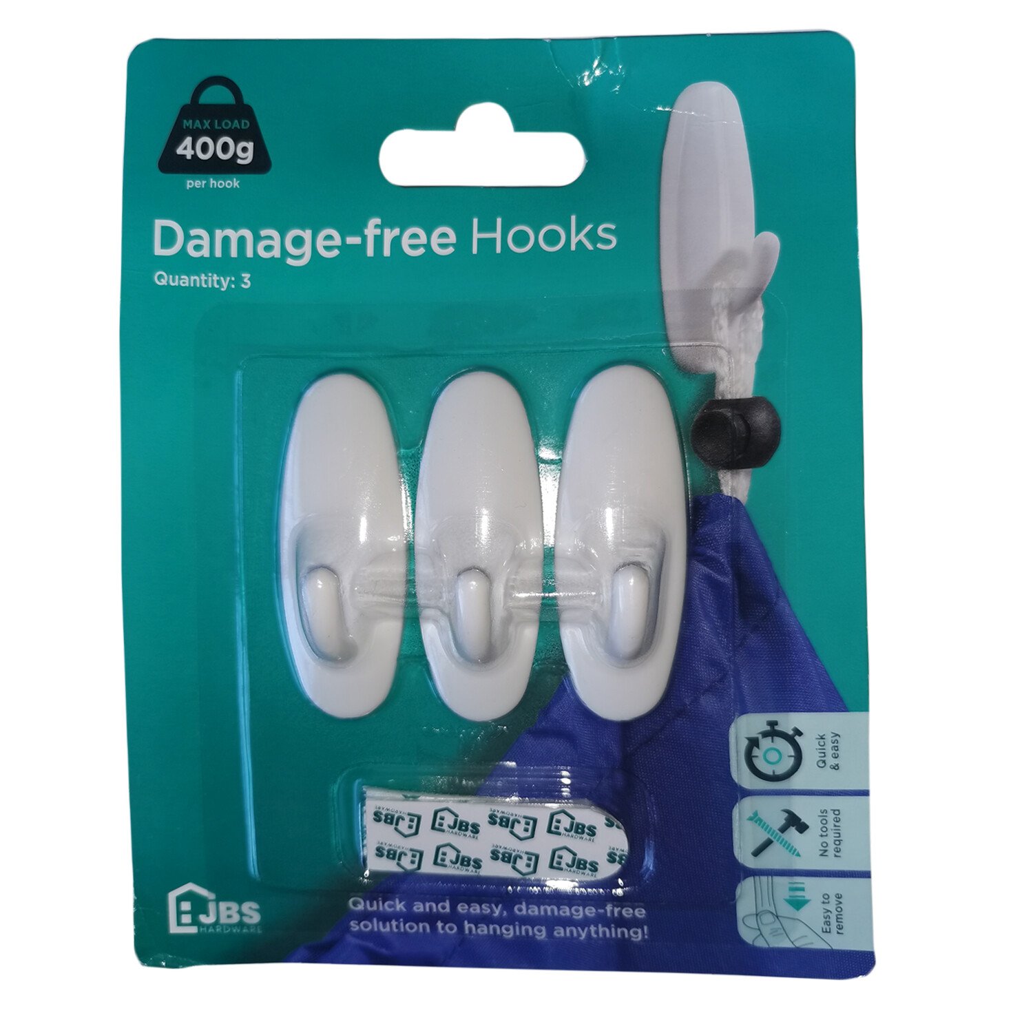 JBS Hardware Oval Damage Free Hook 400g Capacity 3 Pack Image