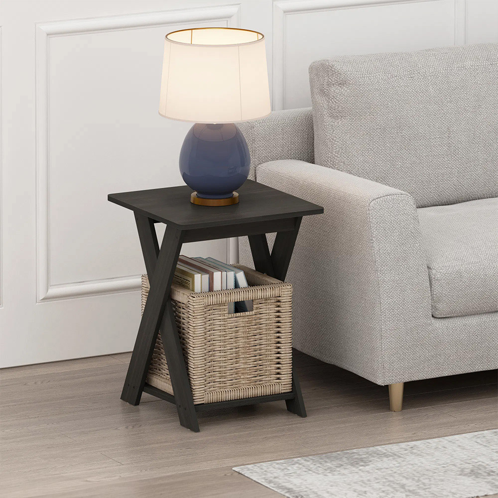 Walplus Single Shelf Espresso Criss Crossed End Table Image 6