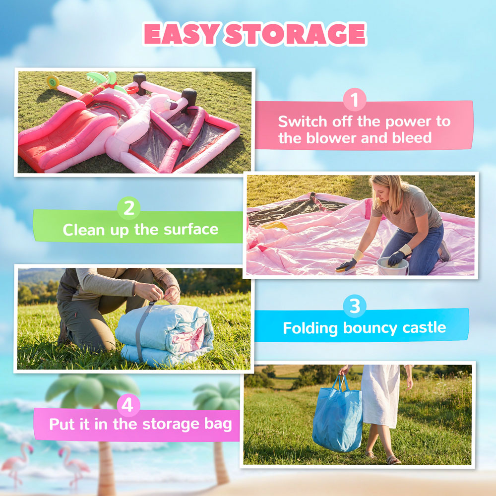 Tommy Toys AIYAPLAY 4-in-1 Kids Pink Flamingo Theme Inflatable Bounce House with Blower 370W Image 7