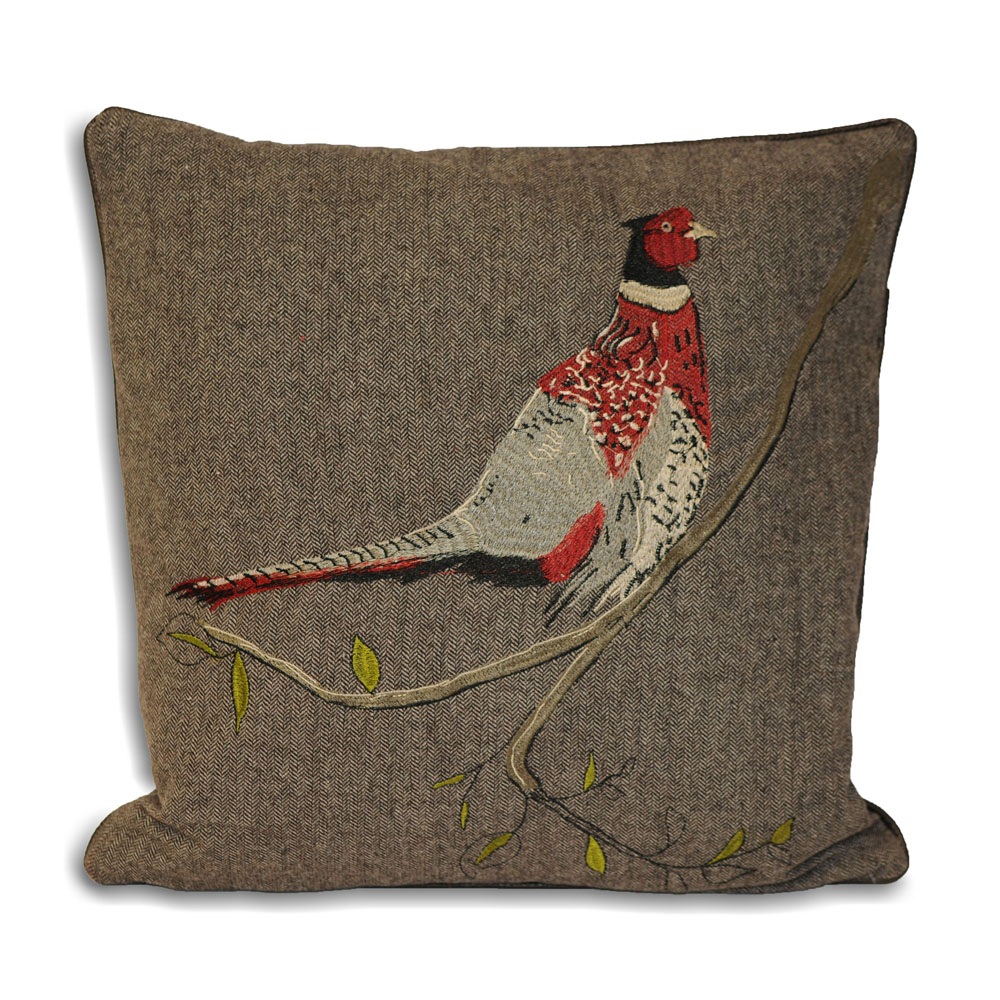 Paoletti Hunter Brown Herringbone Pheasant Cushion Image