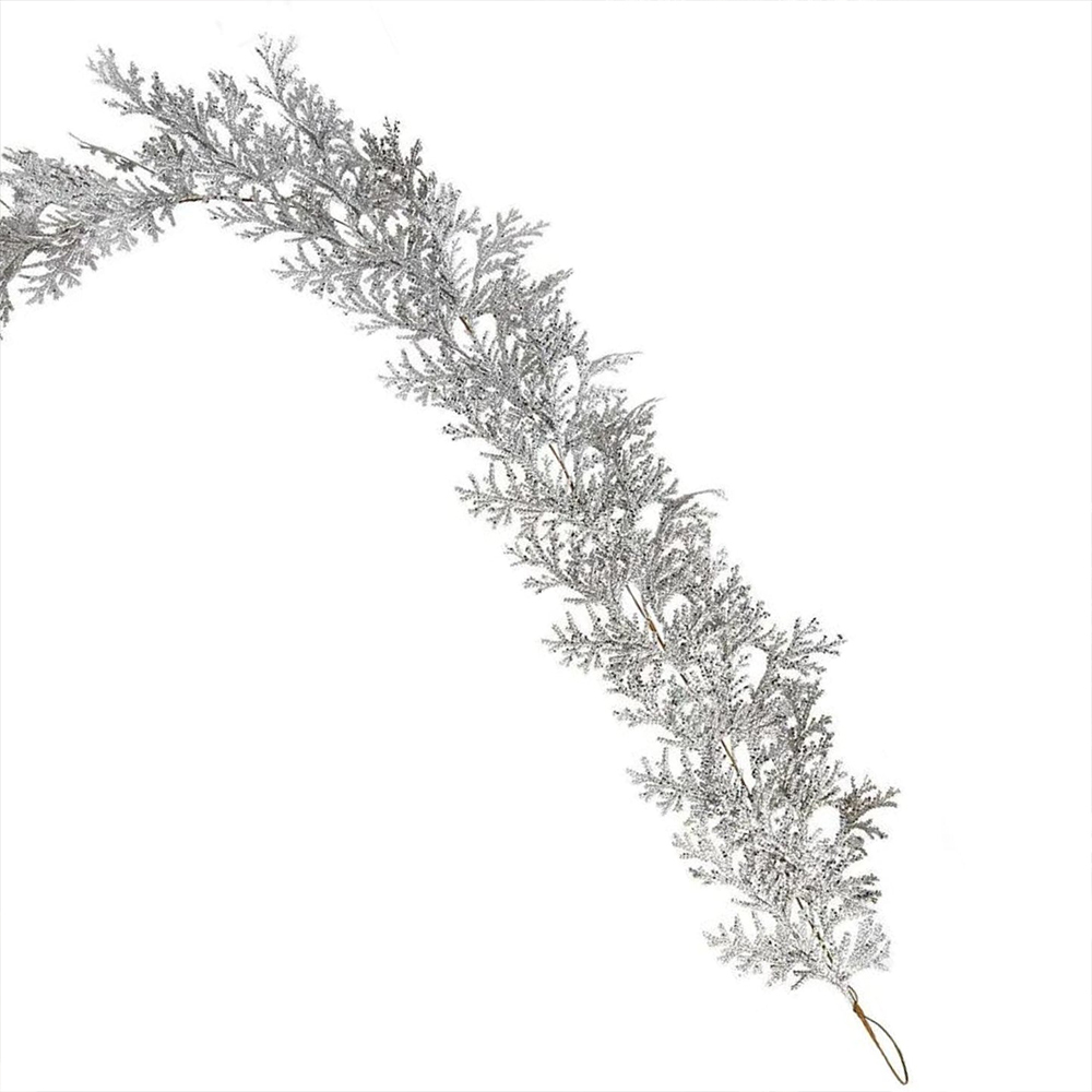Samuel Alexander Silver Glitter Cedar Leaf Christmas Garland 180cm Image 1