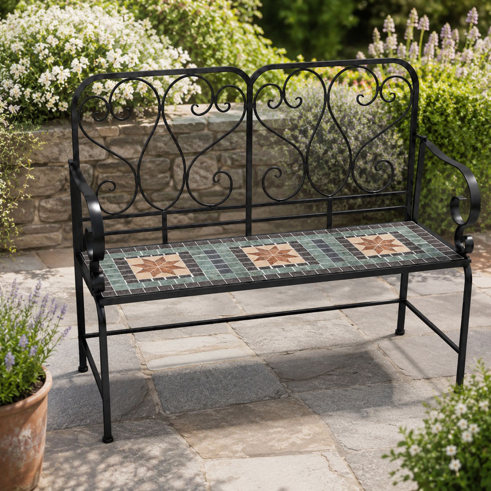 Shatchi Marrakech Mosaic 2 Seater Garden Bench Image 3