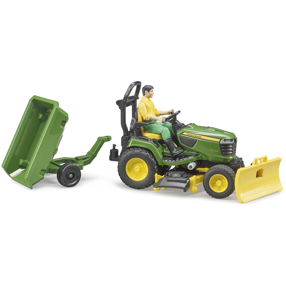 Bruder Kids bworld John Deere Lawn Tractor Playset Model with Trailer and Gardener Image 3