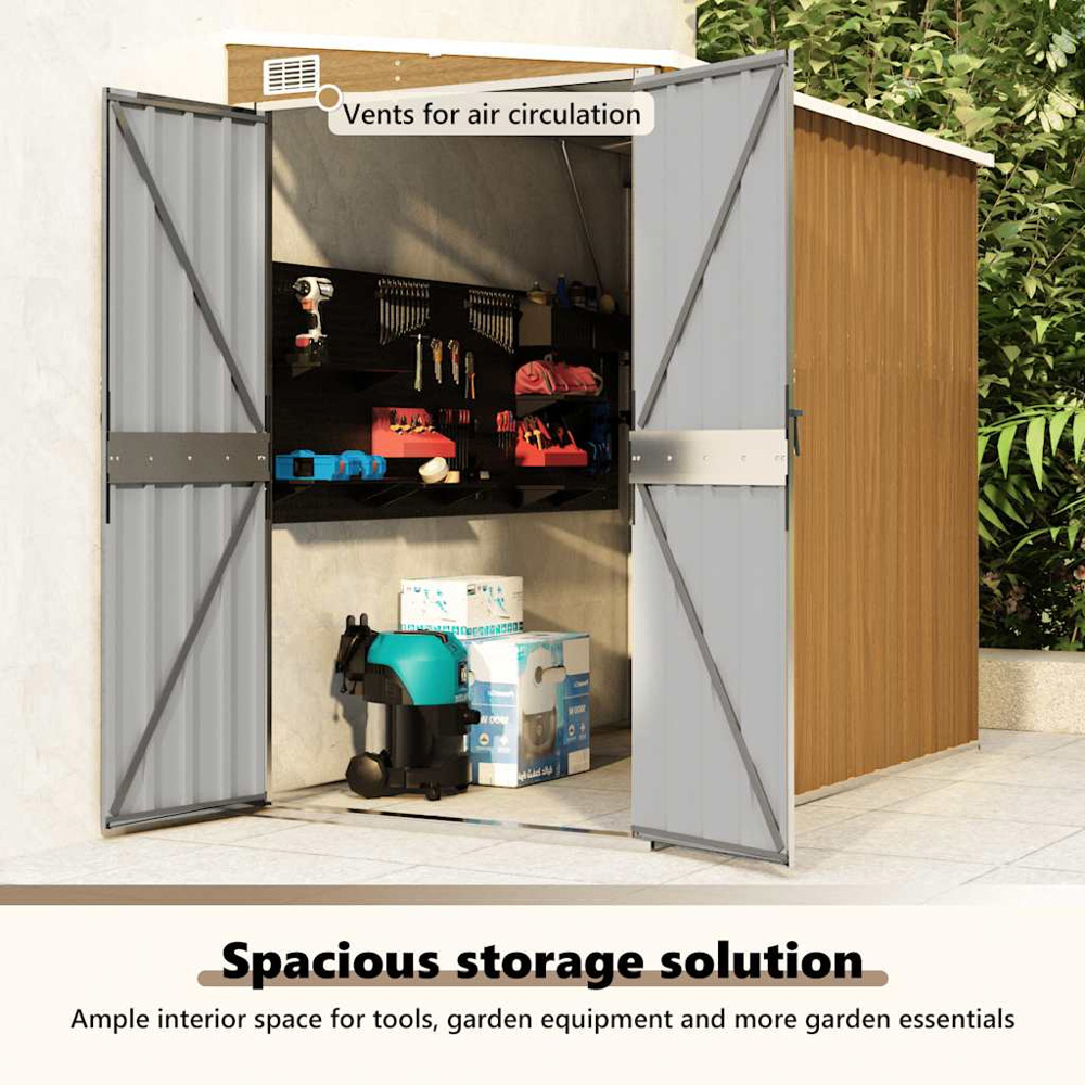 vidaXL 3.9 x 6.4ft Brown Galvanised Steel Wall Mounted Pent Garden Shed Image 5