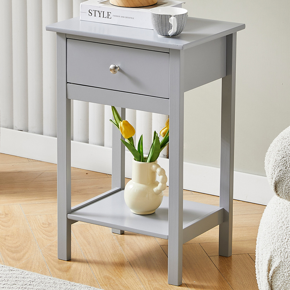 Brooklyn Arlo Single Drawer Single Shelf Grey Solid Wooden Bedside Table Image 1
