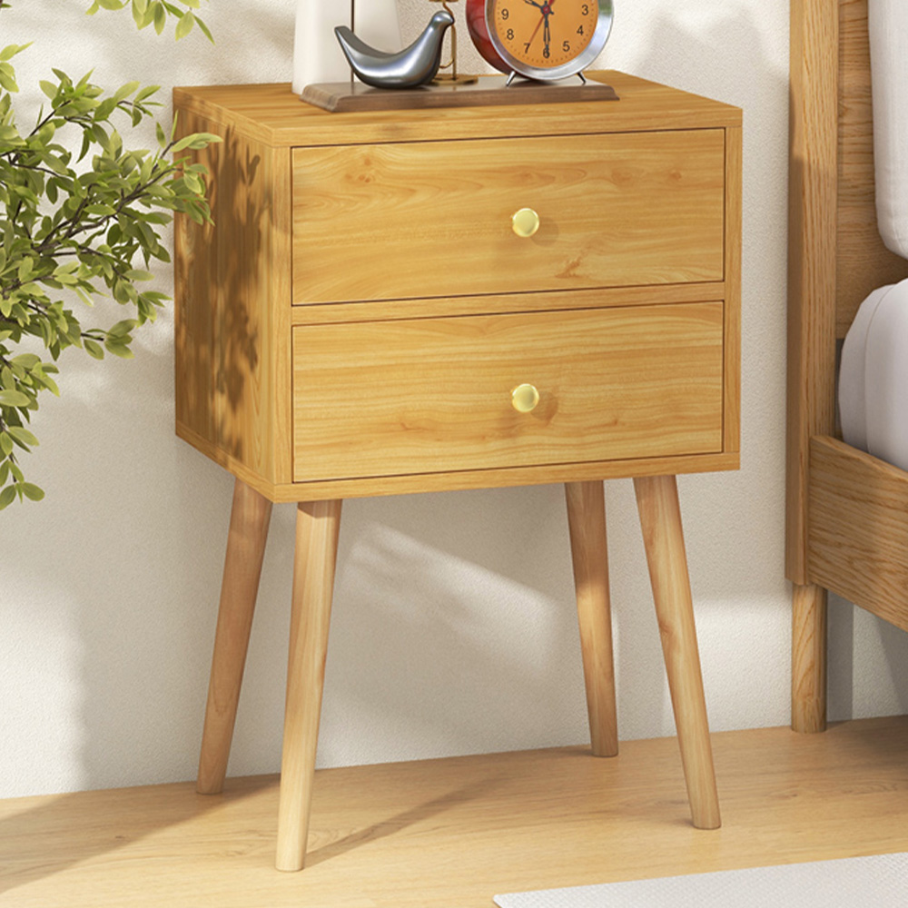 Costway 2 Drawer Natural Wooden Nightstand Image 1