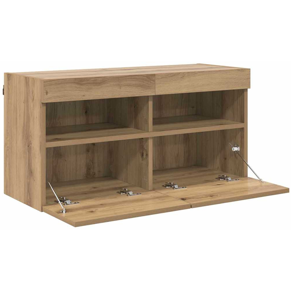 vidaXL 2 Door 2 Shelf Artisan Oak Wall Mounted TV Cabinet with LED Light Image 7