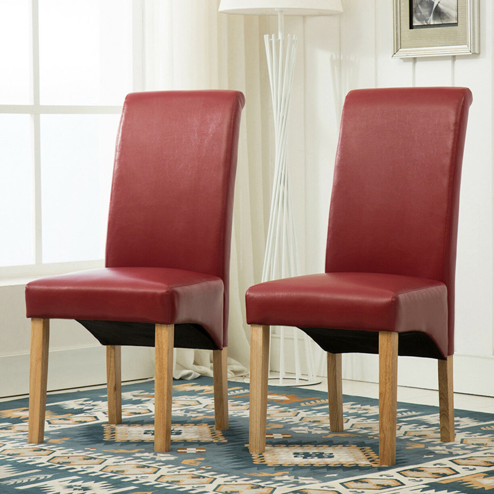 Set of 2 Red Faux Leather High Back Dining Chair Image 1