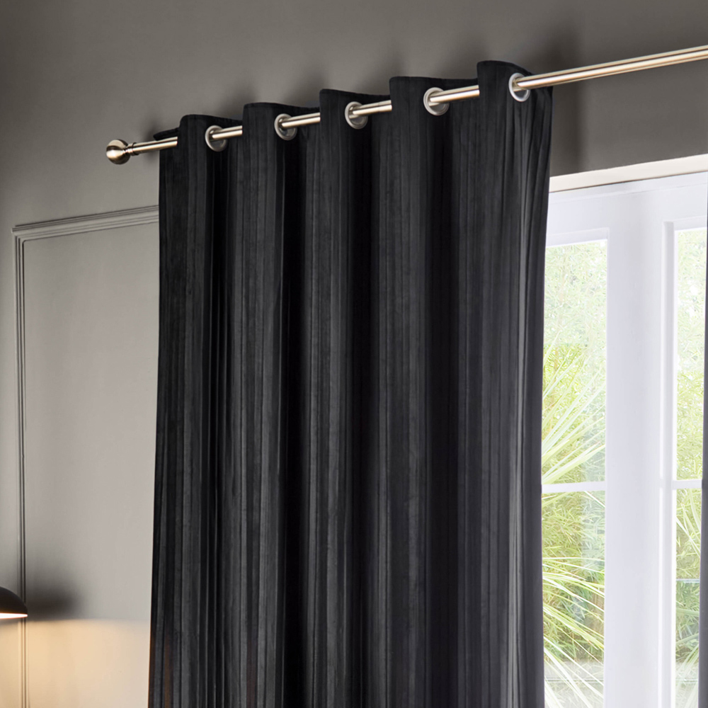 Paoletti Corinthian Black Velvet Eyelet Curtains 168 x 137cm Image 2