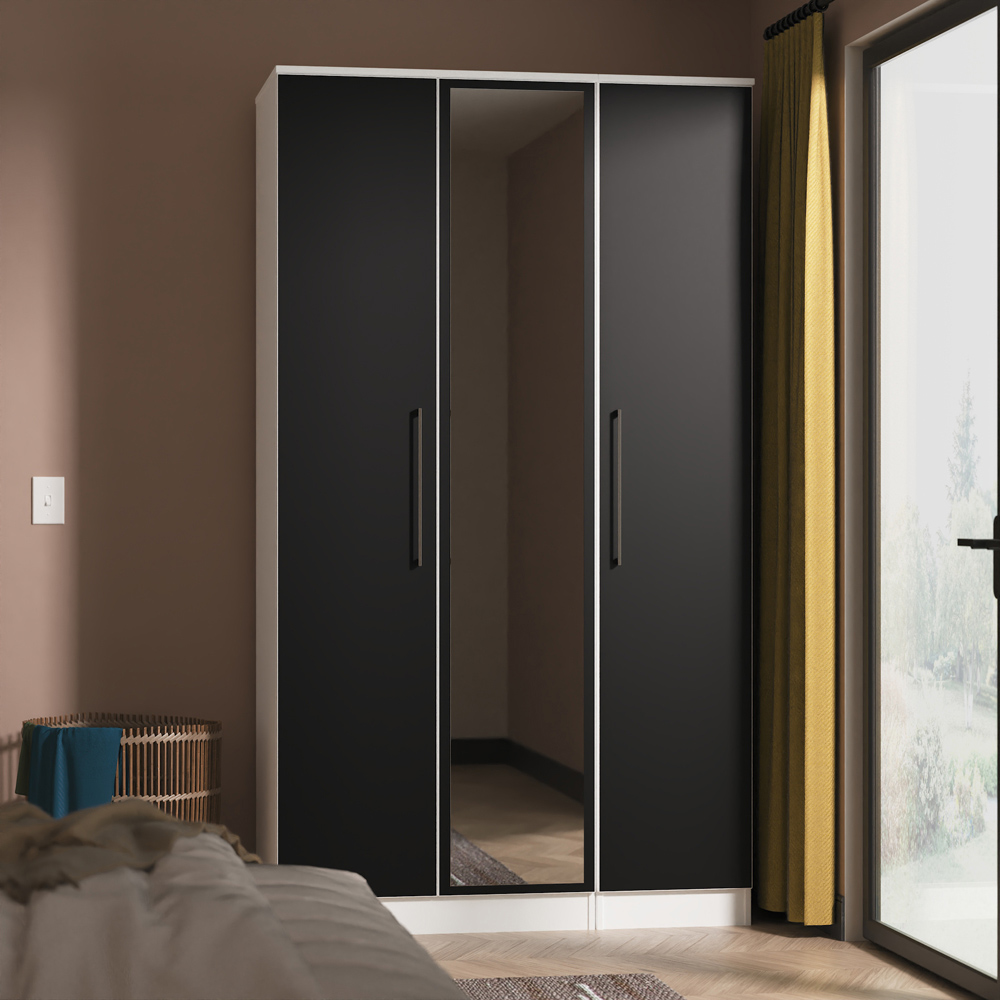 Crowndale Worcester 3 Door Matt Black and White Mirrored Wardrobe Ready Assembled Image 6