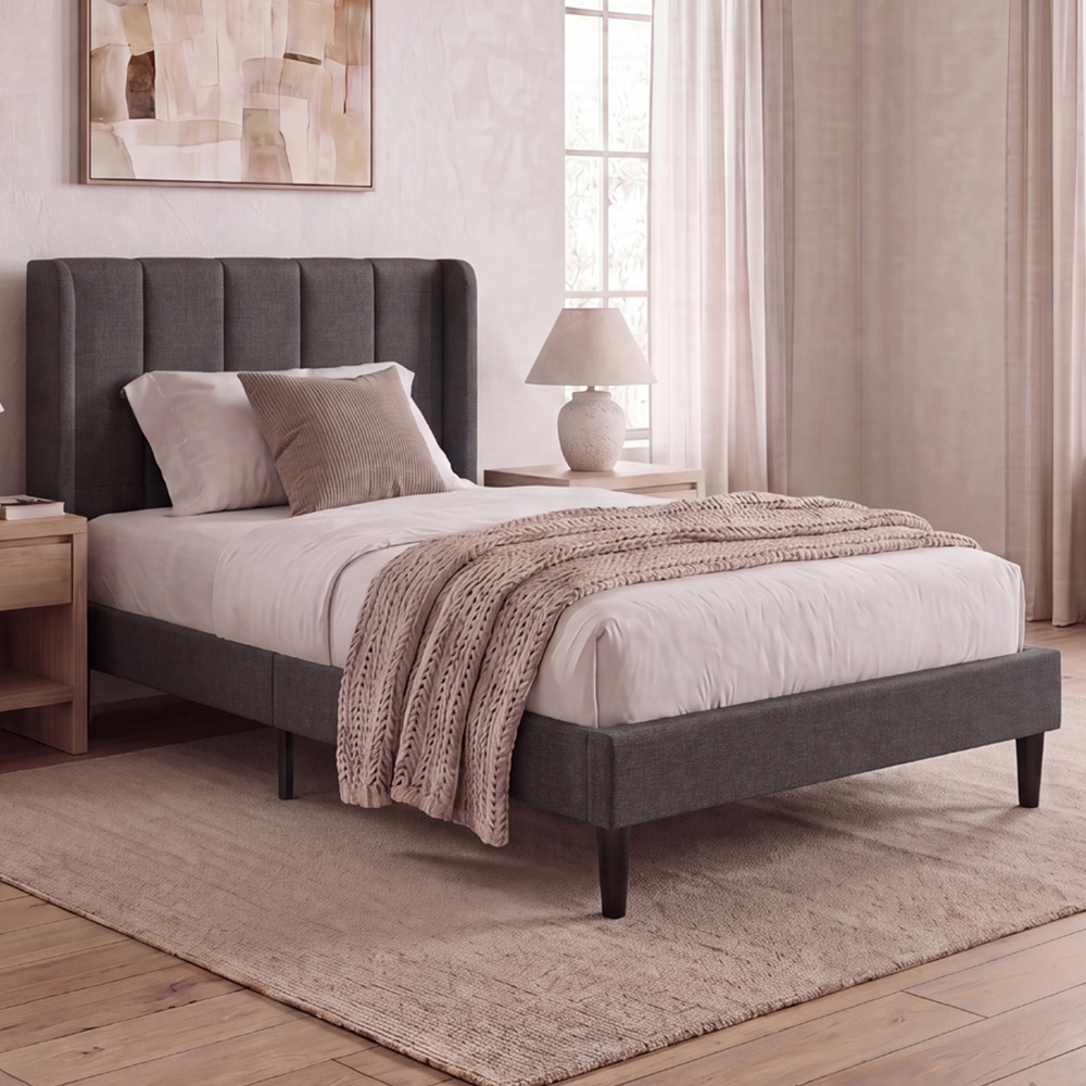 VIDA DESIGNS Vianna Single Dark Grey Linen Fabric Bed with Memory Foam Bonnell Spring Mattress Image 1