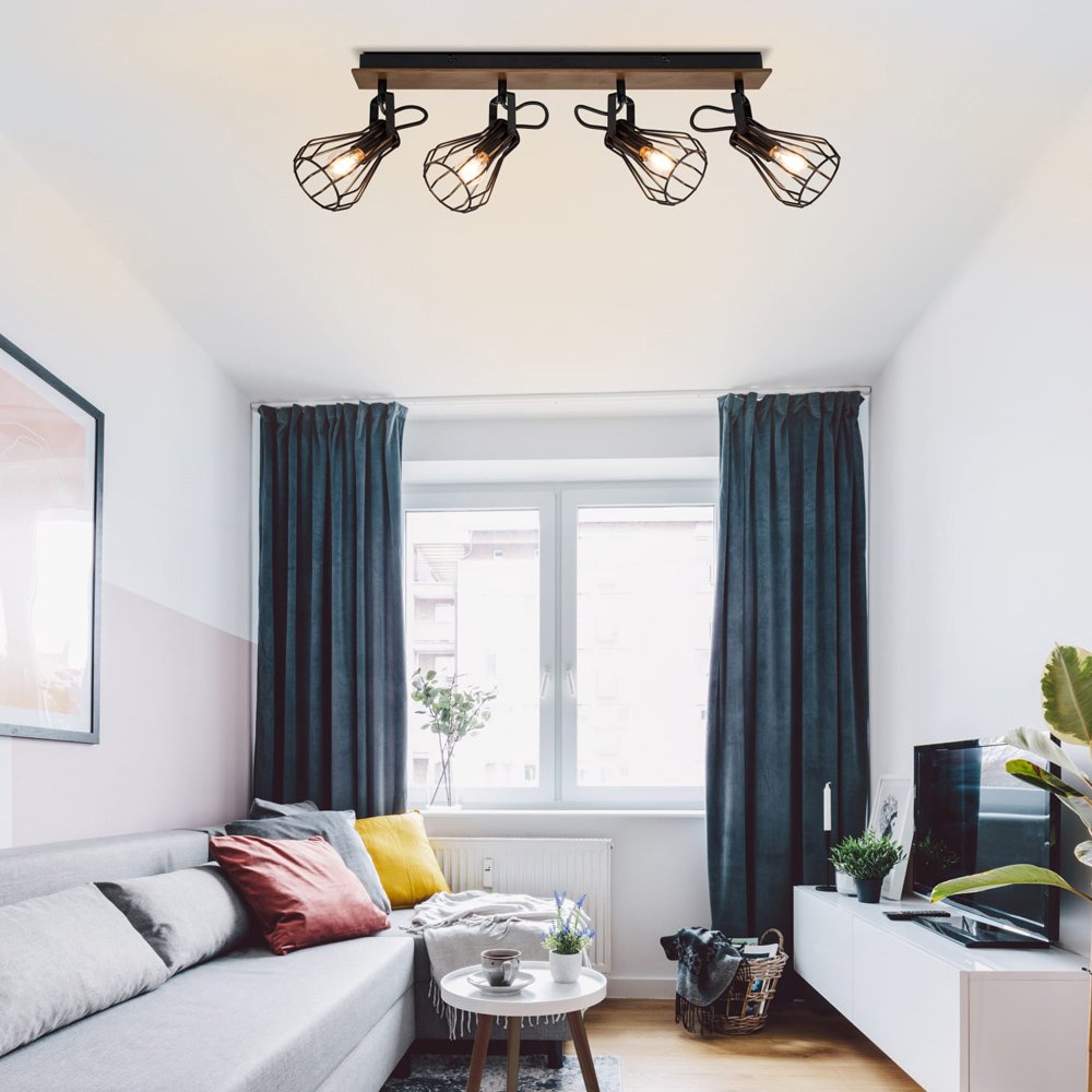 Cosylyte Kendan Matt Black 4 Light Wire Shade Spotlight Image 6