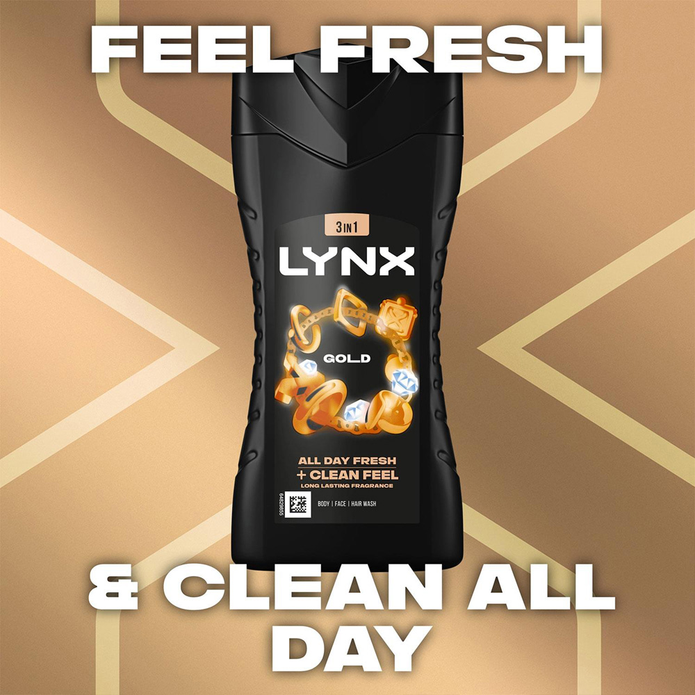 Lynx Gold Oud Wood and Fresh Vanilla 12H Refreshing Fragrance Shower Gel 225ml 3 Pack Image 2