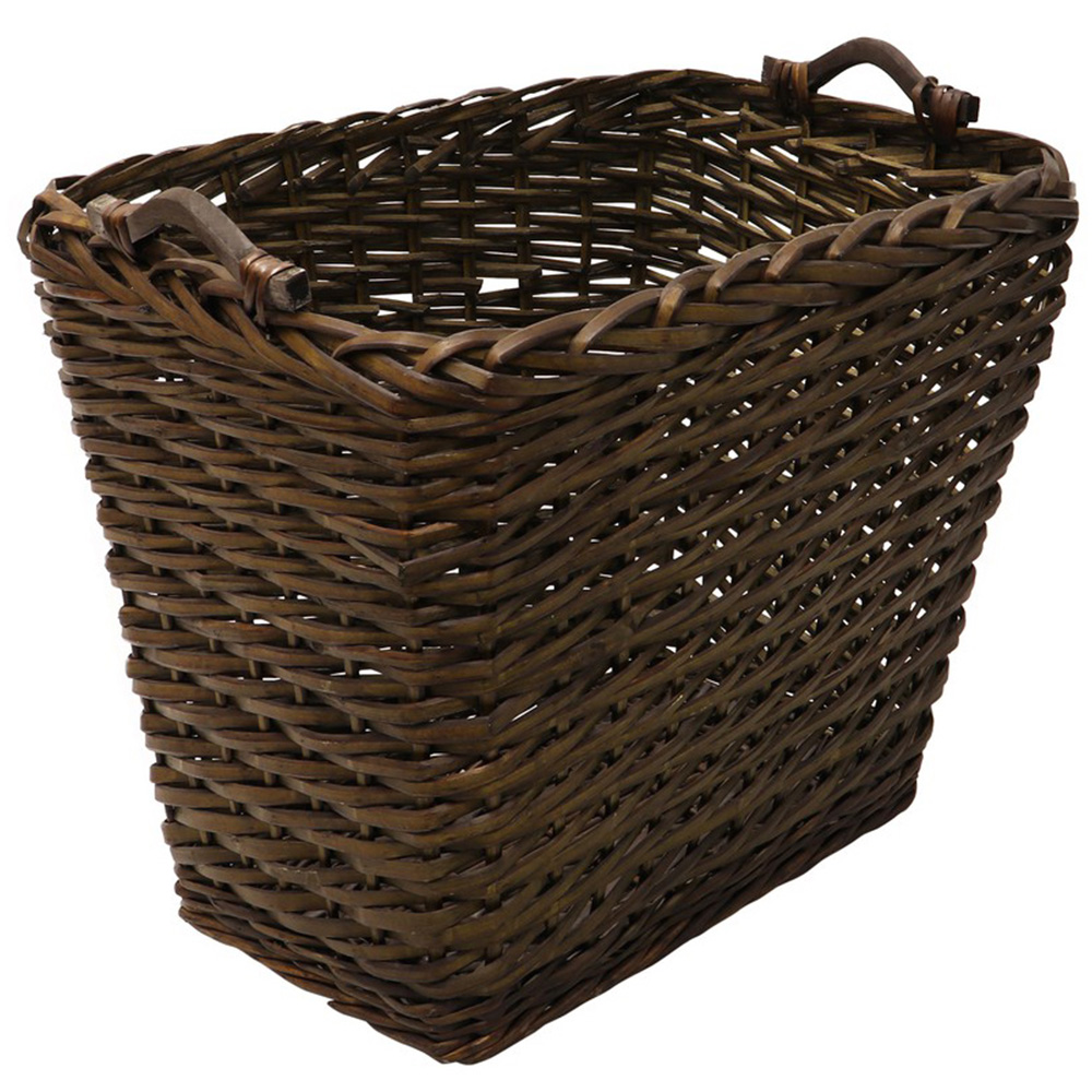 JVL Dark Willow Brown Log Basket with Metal Handles 48 x 46 x 38cm Image 1