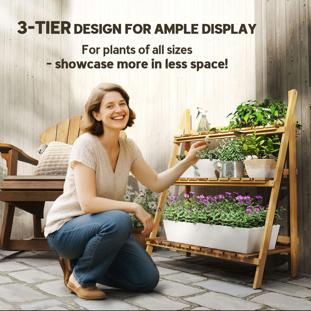 Outsunny 3-Tier Wooden Foldable Flower Pot Stand Image 4