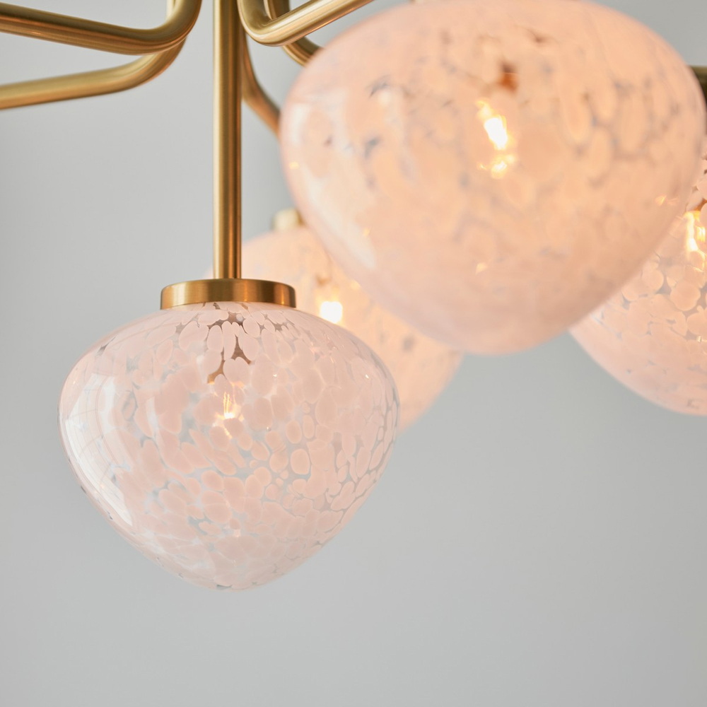 Merano Bari 6 Light White Confetti Glass Satin Brass Plate Pendant Light Image 5