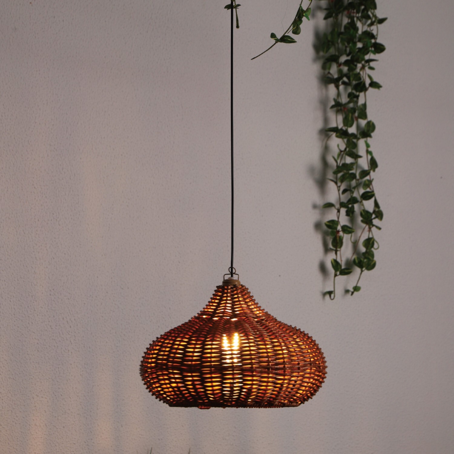 Solar Rattan Effect Pendant Light Brown Image 2