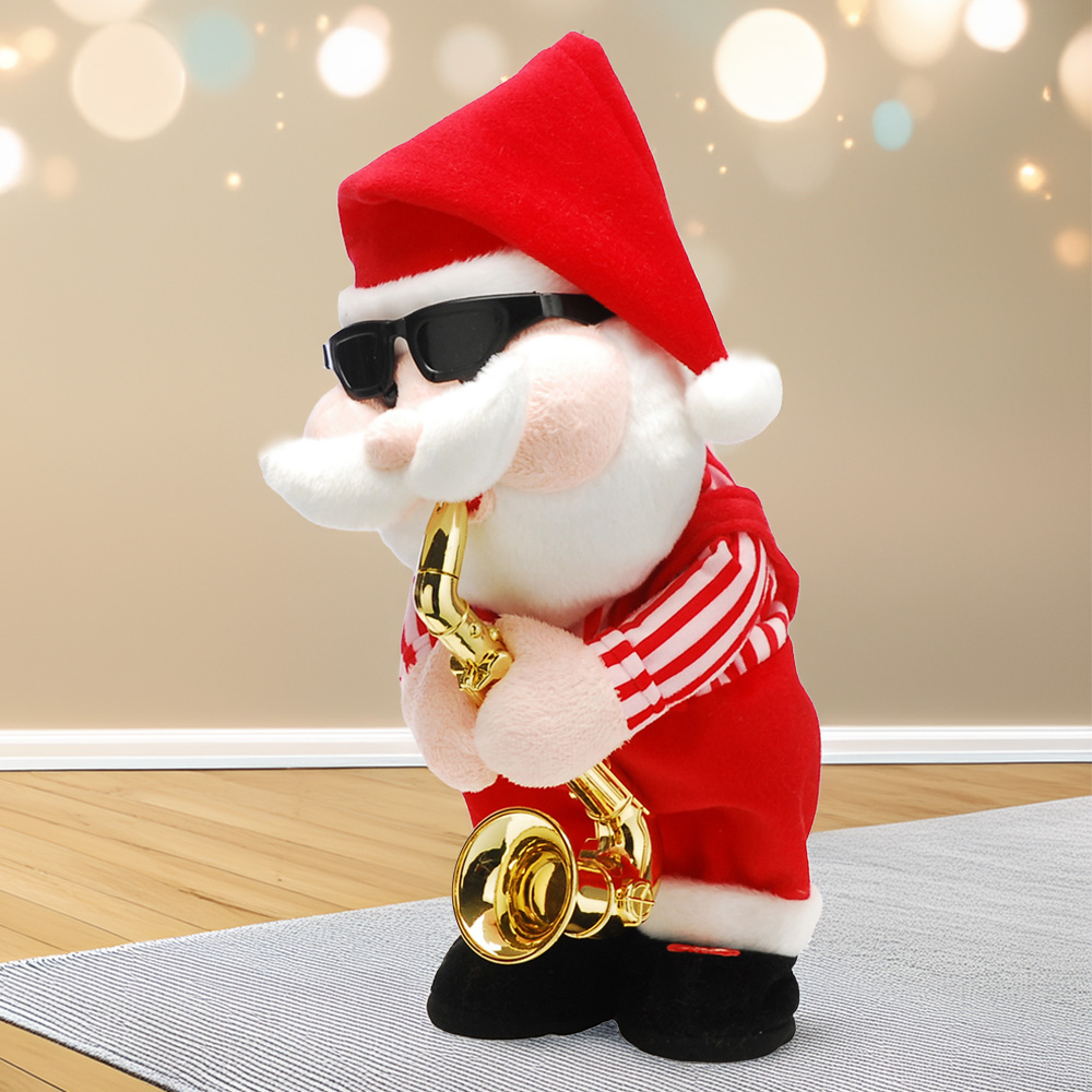 Festive Animated Singing Novelty Santa with Saxophone Christmas Decoration 35cm Image 2