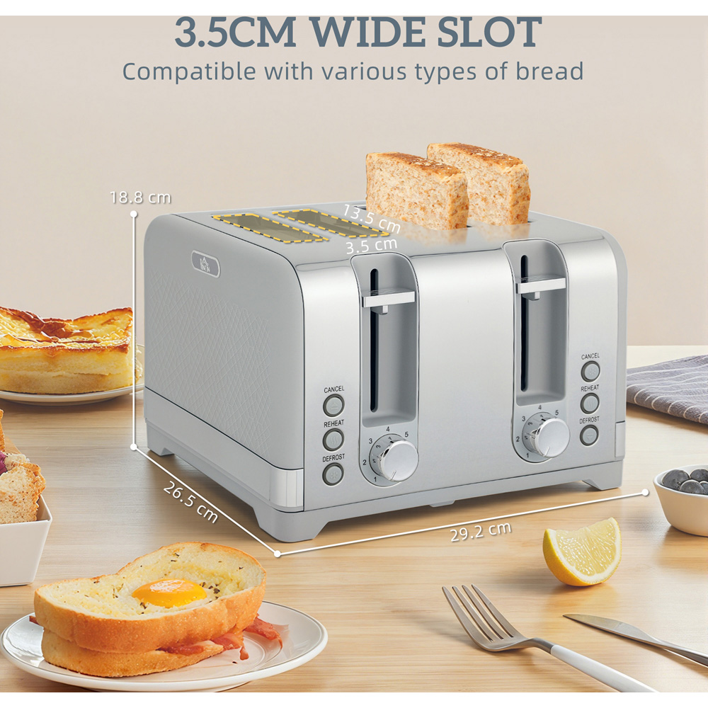 HOMCOM 800-288V70GY Grey 1.7L Kettle and 4 Slice Toaster Set with Rapid Boil 3000W Image 8