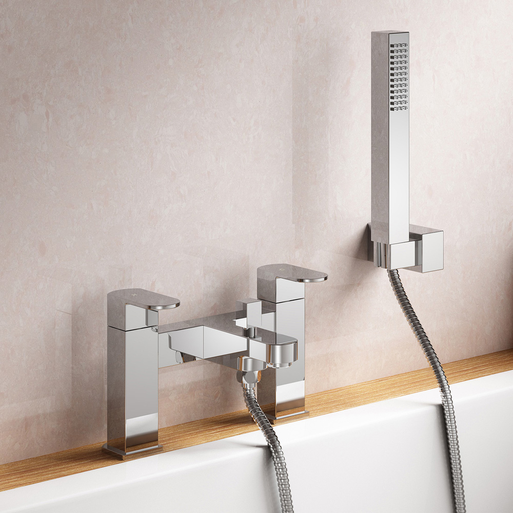 Nes Home Kento Chrome Square Bath Shower Mixer Tap with Handheld Image 2