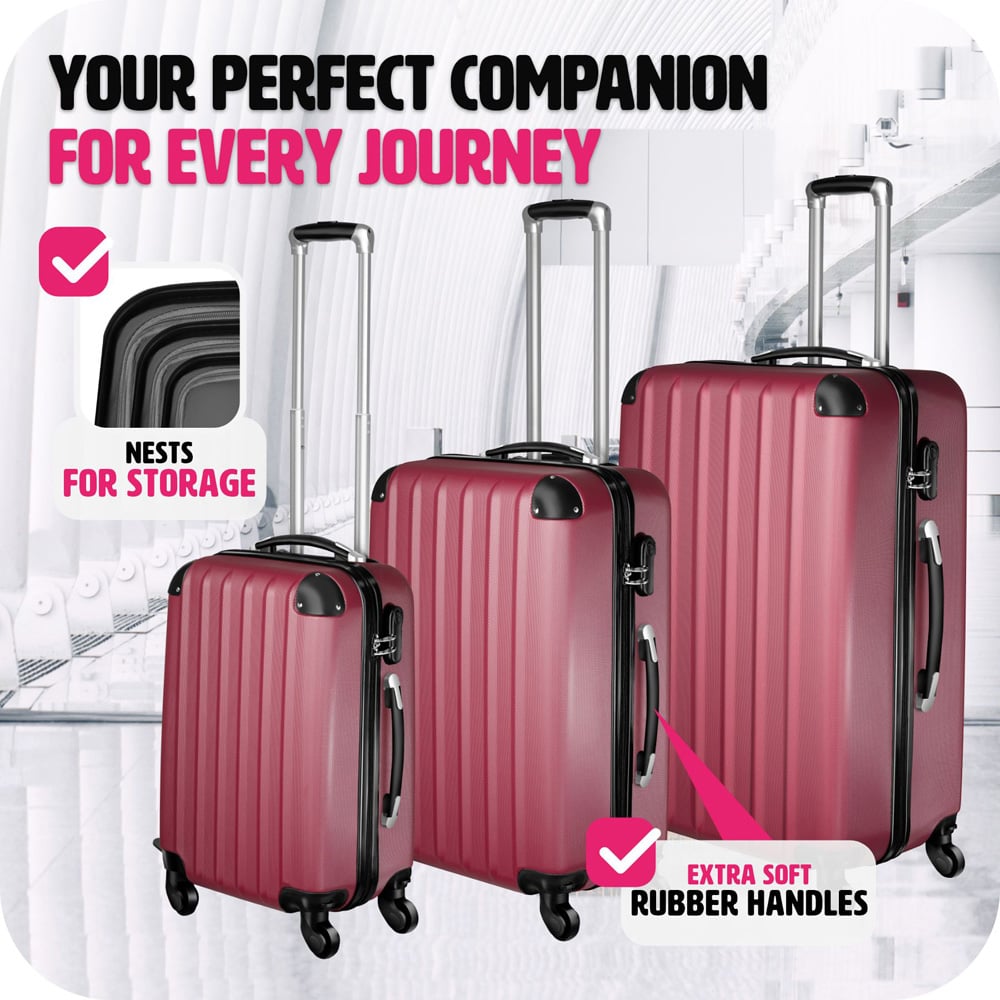 Tectake Set of 3 Red Hard Shell Travel Suitcase Set Image 5