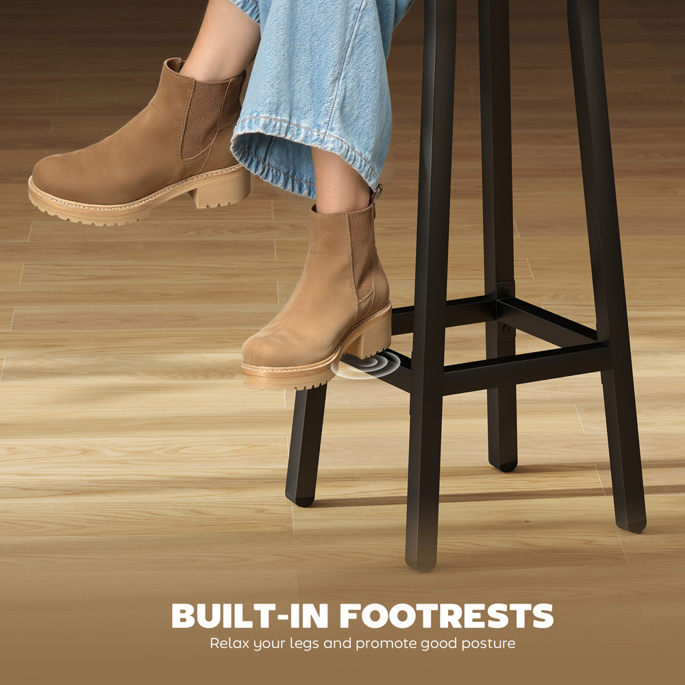 Portland Set of 2 Rustic Brown Breakfast Bar Stool with Footrest Image 5